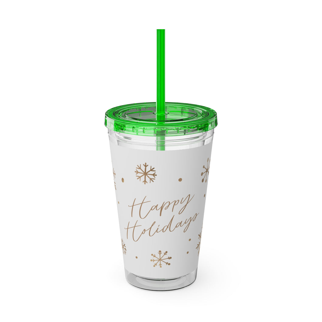 Happy Holidays Tumbler with Straw, 16oz